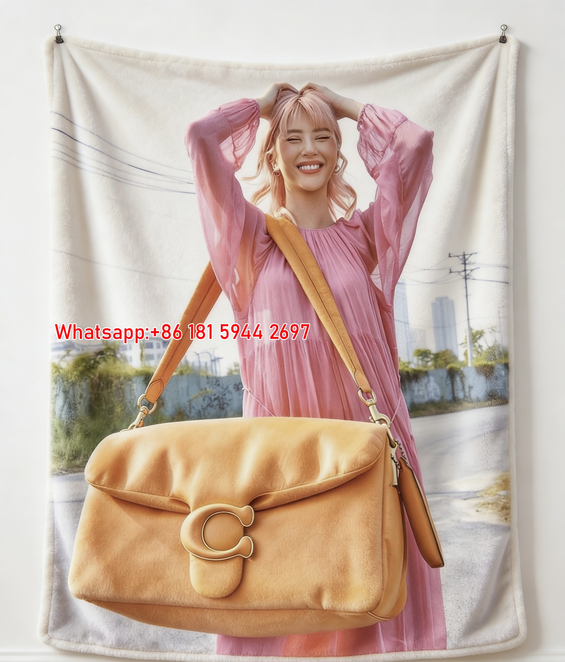 Coach Oversized Yellow Tabby Bag Print Flannel Sofa Throw Blanket C220